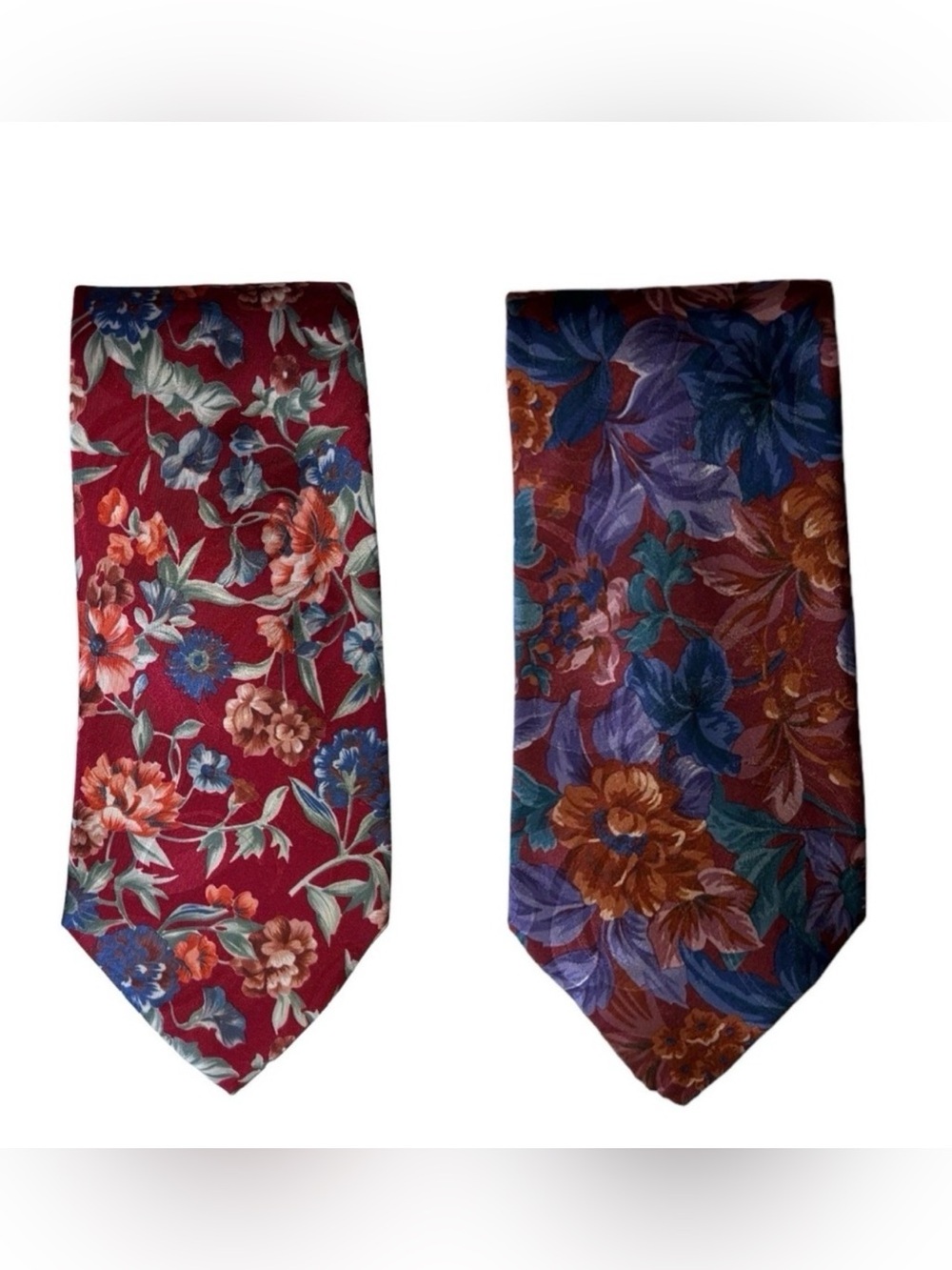 2 -  LONDON FOG Floral Neck Ties Multicolor Satin 4" Wide 56" Long Standard Size